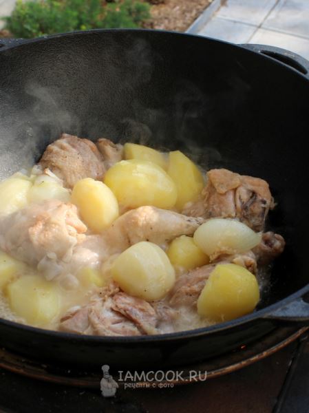 Курица с картошкой в казане на мангале